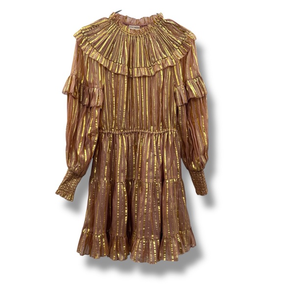 Ulla Johnson Averil‎ Ruffled Georgette Long Sleeve Mini Dress in Rose Multi Sz 2 - Picture 2 of 10